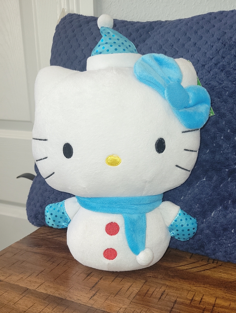 Hello Kitty White Plush with Blue Hat, Bow & Scarf